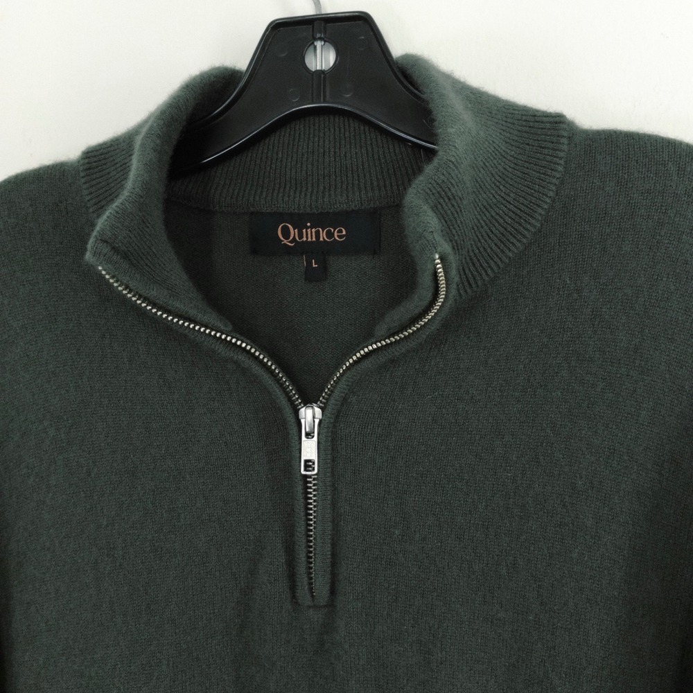 Quince 100% Mongolian Cashmere Men's Large Quarter Zip Sweater Moss Green